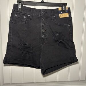 NWT Aeropostale Black Super High Rise Curvy Midi Distressed Jean Shorts Size 8